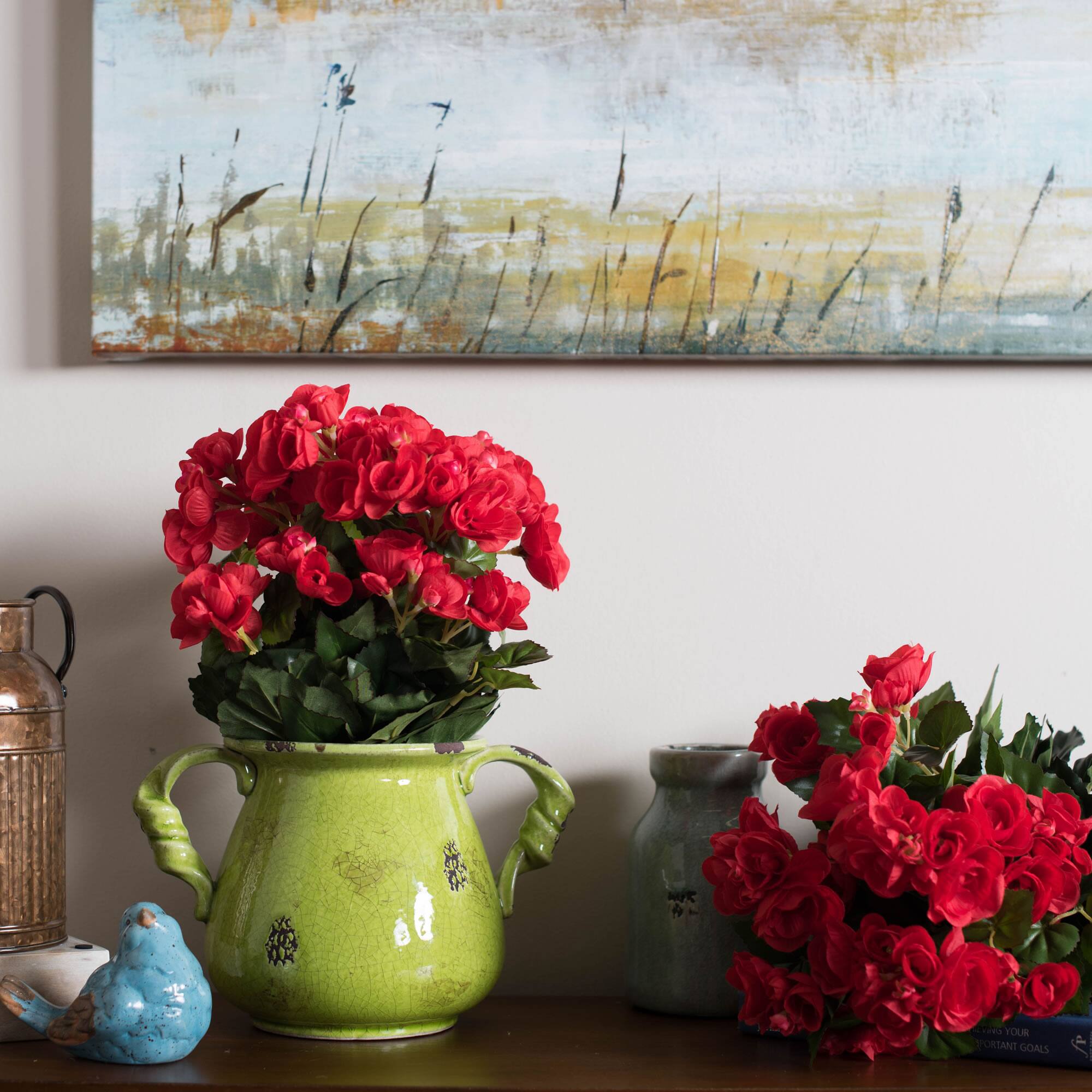 15.25" Red Artificial Polyester Begonia Bush